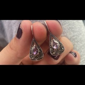 COPY - Antique Silver Gemstone Teardrop Earrings🔮🧿💜
